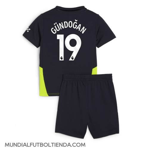 Camiseta Manchester City Ilkay Gundogan #19 Segunda Equipación Replica 2024-25 para niños mangas cortas (+ Pantalones cortos)